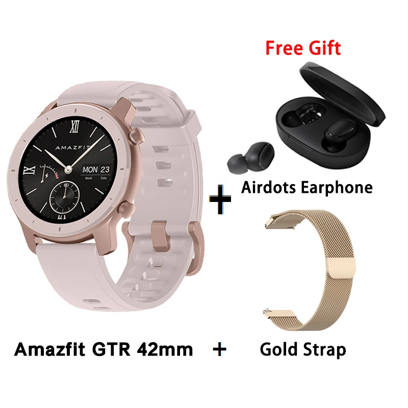 [Глобальная версия] AMAZFIT GTR умные часы 42 мм 5 АТМ водонепроницаемые gps ГЛОНАСС Bluetooth монитор сердечного ритма умные часы - Цвет: P add gold strap