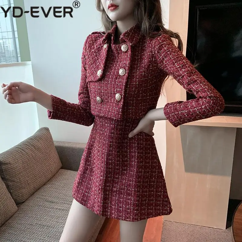 Женский элегантный твидовый костюм в клетку комплект из двух предметов женская