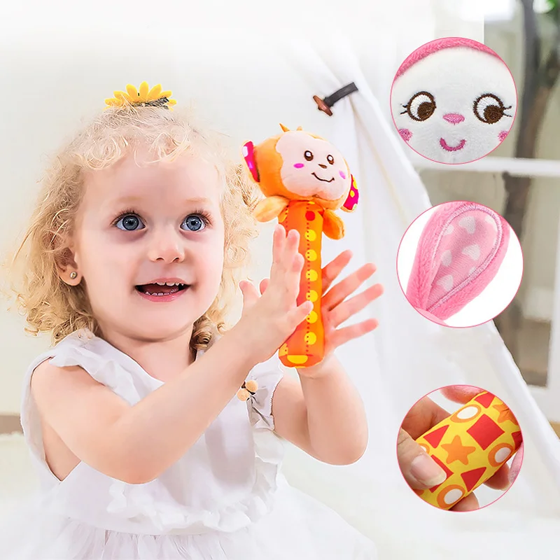 Baby Infant Newborns Plush Rattle Toy Hand Grasp Teethers Cute Animal Stuffed Handbell Ring Early Education Boys Girls Gift
