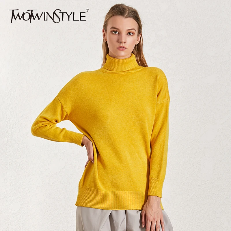 TWOTWINSTYLE Зимний вязаный свитер для женщин водолазка с длинным рукавом большие