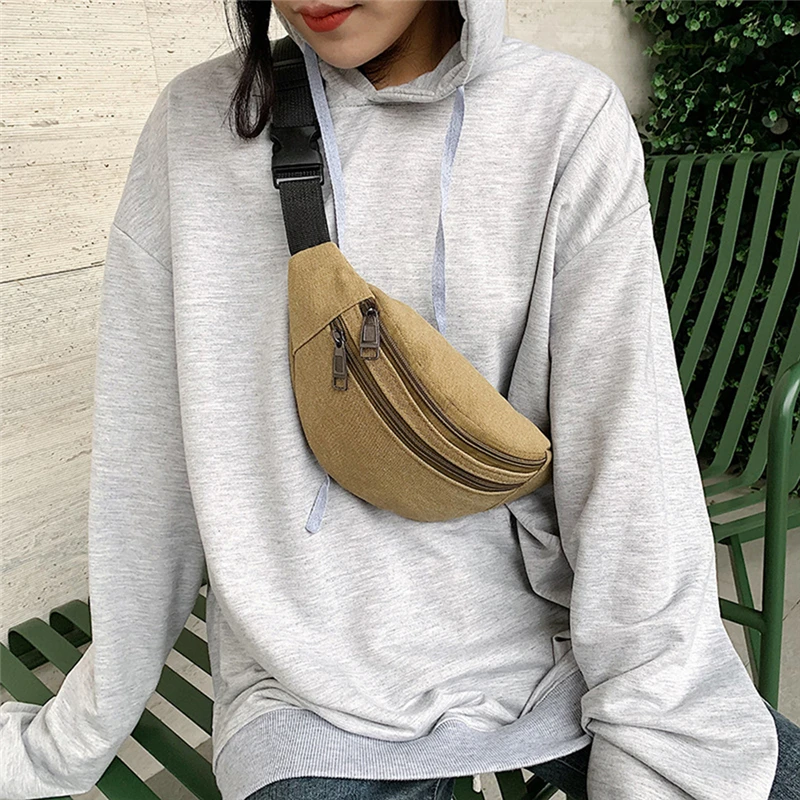 

Simple Waist Bag Casual Functional Money Phone Pouch Belt Women Bag For Unisex Canvas Hip Fanny Pack Banana Bag