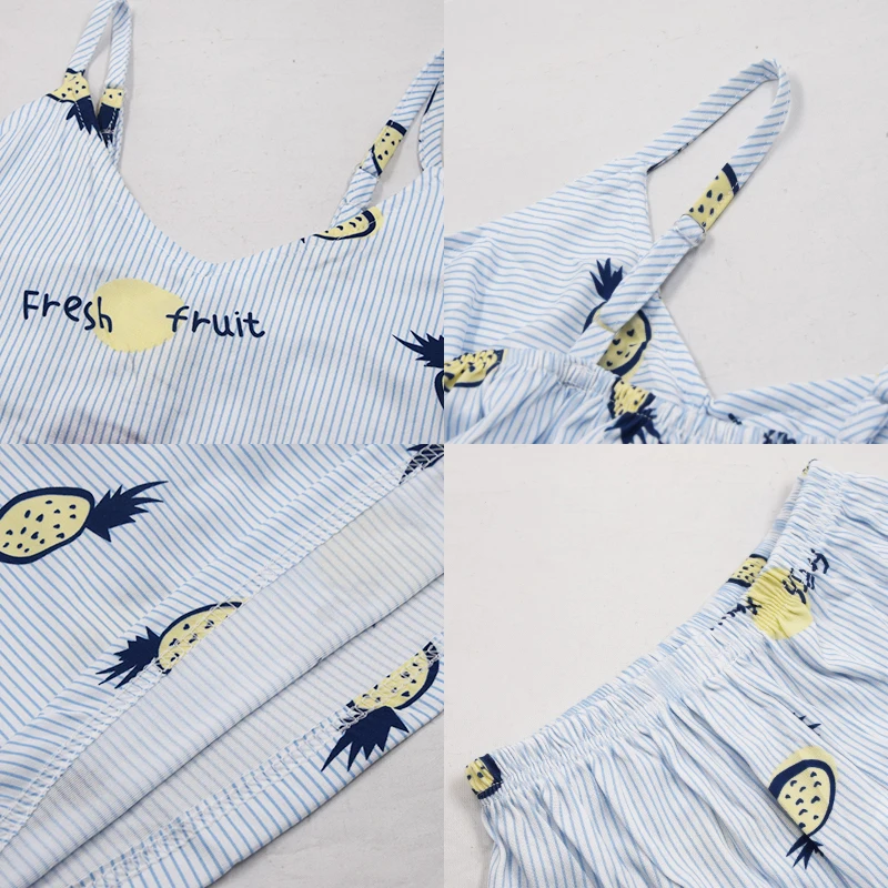Женские пижамы с рисунком из хлопка FallSweet набор белья двух частей без рукавов - Фото №1