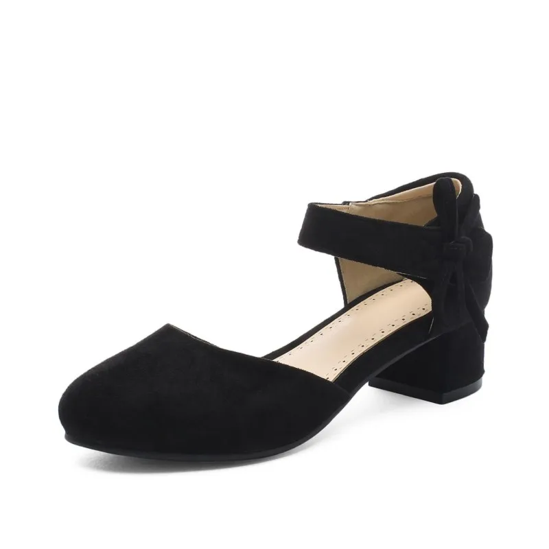 Женские босоножки на среднем каблуке Кожаные туфли толстом Большие размеры 11