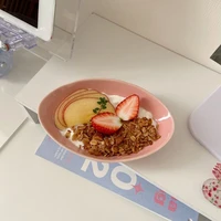 takemehome korean style pink girl heart oval plate yogurt fruit dessert bowl