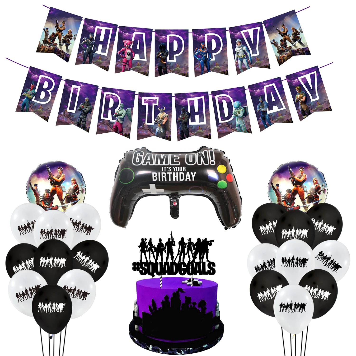 Video Game Theme Fortnites Birthday Party Supplies Paper Banner Game On Foil Balloon Cool Fortnites Party Decorations For Kids