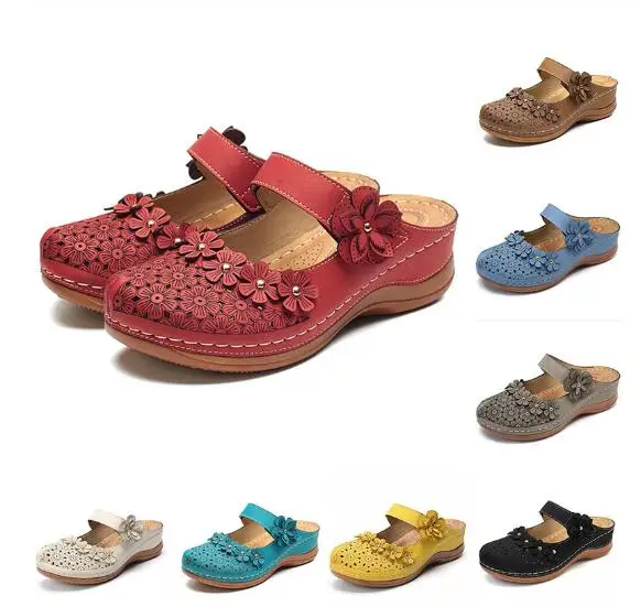 Женские летние тапочки Повседневные женские шлепанцы на танкетке в стиле ретро