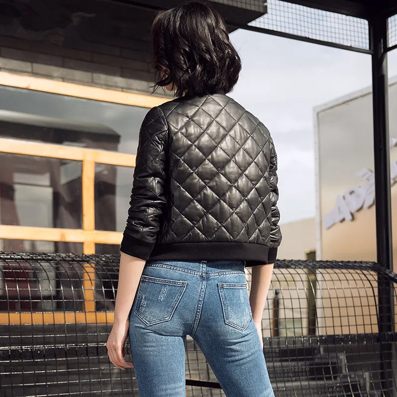 Женская бейсбольная куртка из 100% овечьей кожи натуральной на осень и зиму 2020 |