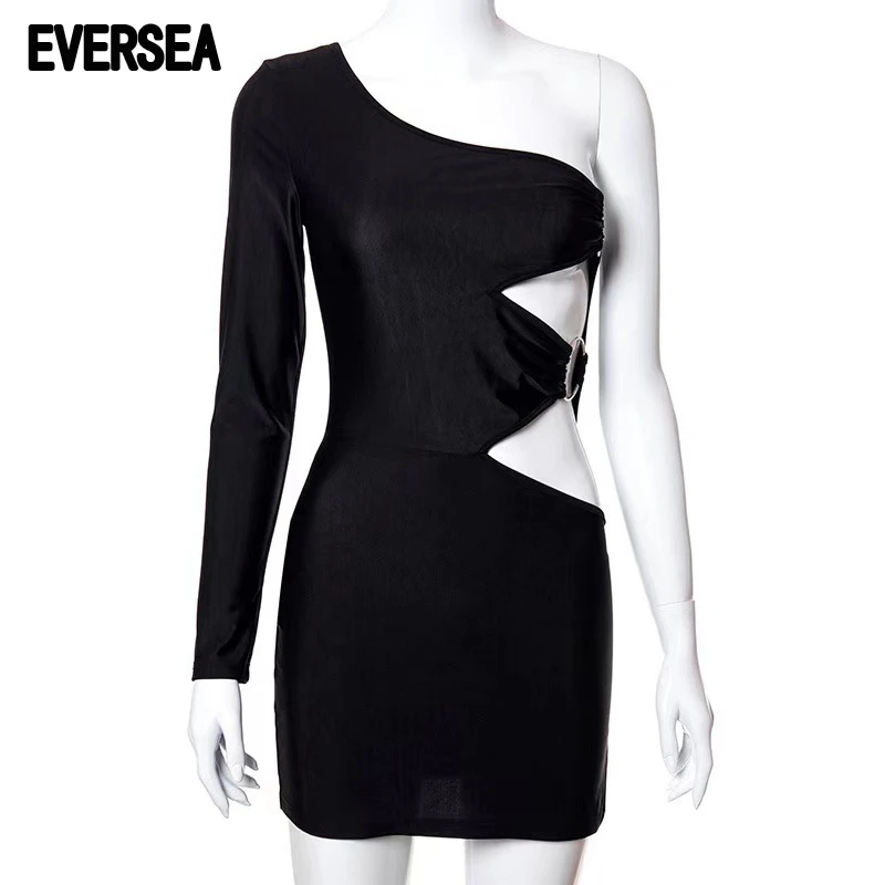

Eversea Double Ring Design Dress Women One Shoulder Hollow Out Fit Design One Piece