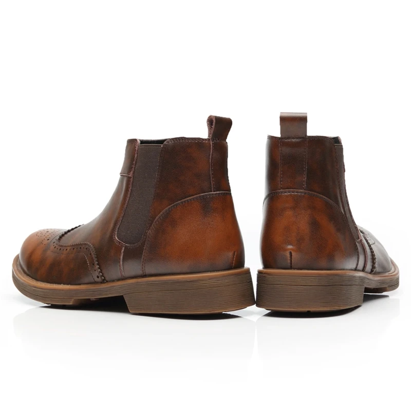 

Merkmak New Men Boots Leather Slip-On Ankle Boots Autumn Winter Handmade Motorcycle Shoes Western Footwear Big Size 45