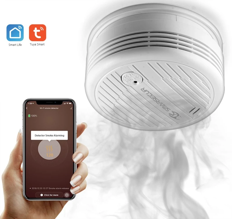 

1pc New For DC 9V Tuya Smart Home Tuya WiFi Detector Smoke Networking Alarm Smart Smoke Detector Smart Life Voice Control