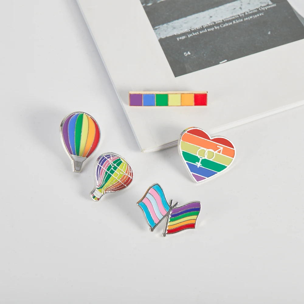 

Rainbow hot air balloon flag Enamel Pins Set Brooches Shirt Collar Bag Lapel Pin Badge Costume Jewelry Gift for Friend Wholesale