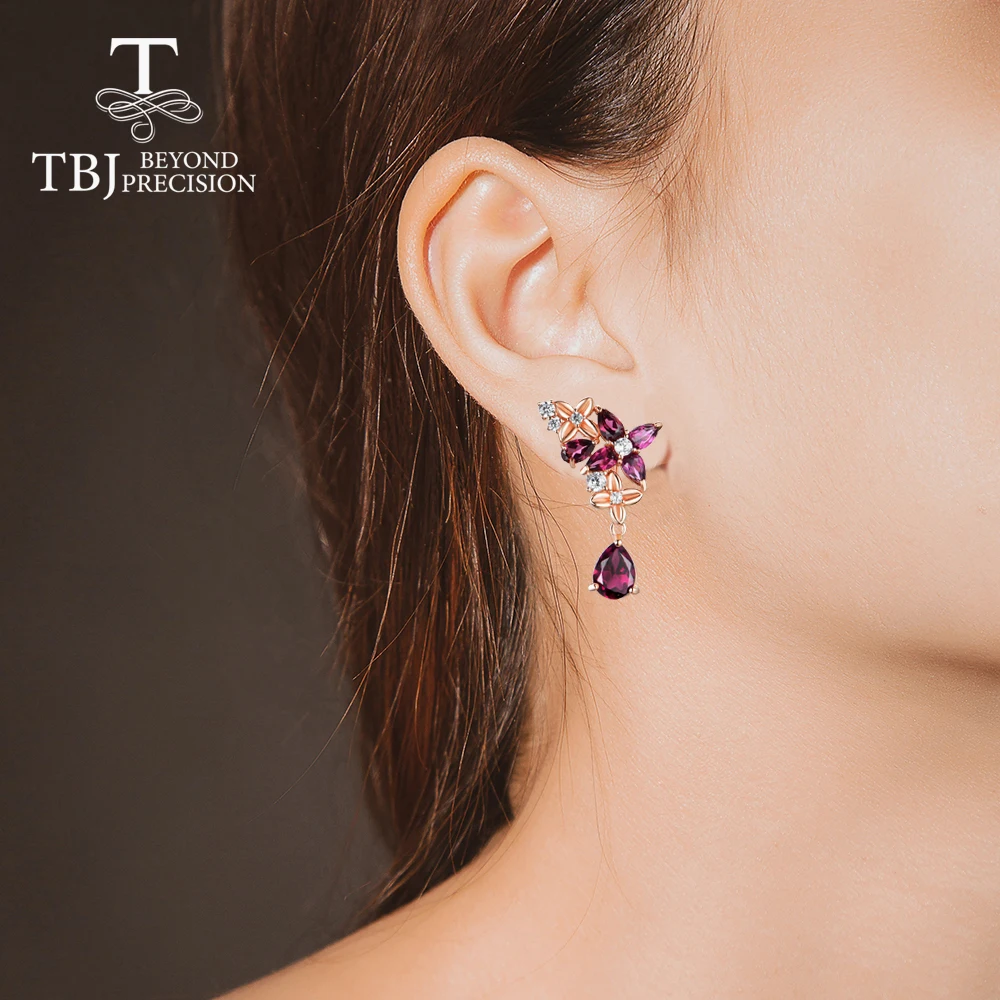 

2021new flower design jewelry set natural 7.5ct brazil rhodolite garnet fine jewelry romantic women wife gift 925 silver ring
