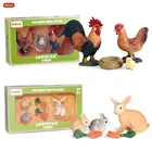 Фигурки героев Oenux милые на ферме, курица петух, кролик, заяц, заяц, Lops, модель игрушки, миниатюрные топперы для торта, подарок для детей для обучения