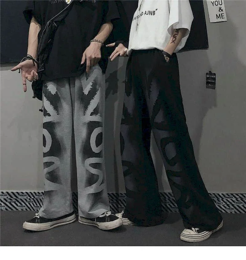

Summer Dark Mountain Pants Women Men Wide-leg Personality Letter Printing Straight Loose Drape Handsome Couple Casual Trousers