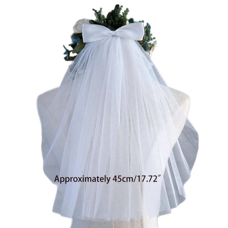 

Wedding Bridal Veil with Metal Comb Wedding Hair Accessories for Brides 1 Tier Tulle Length 18" Embellished with Bowknot
