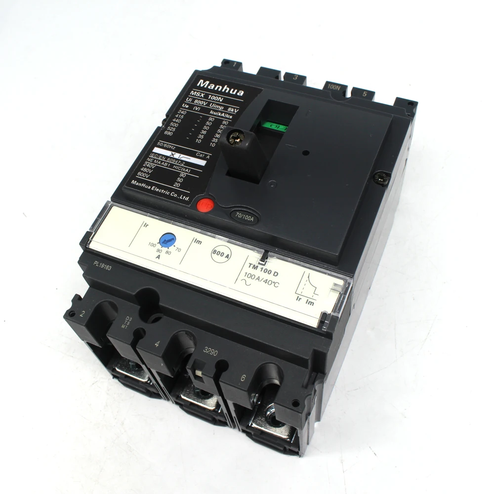 Manhua MCCB 3P3T разрывная емкость Регулируемый 100A MSX-100N Литой чехол автоматический выключатель