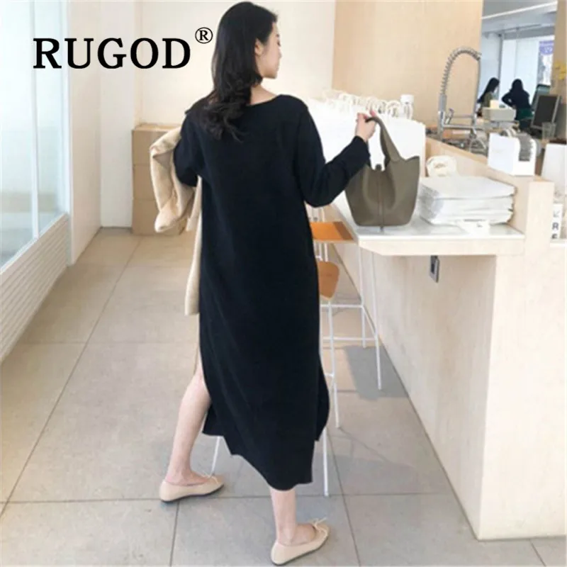 Женское трикотажное платье макси RUGOD повседневное однотонное в стиле ретро с