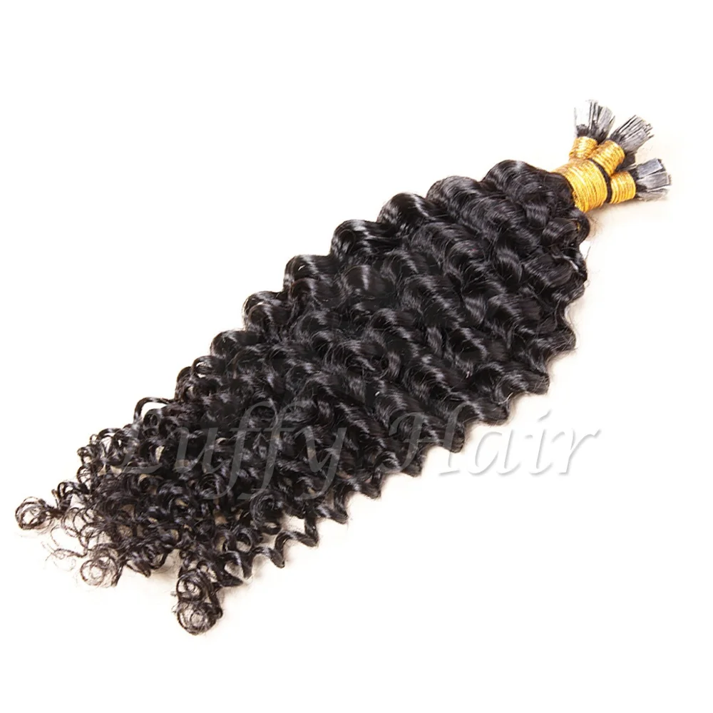 Кудрявые Fusion кератиновые человеческие волосы для наращивания бразильские Remy U