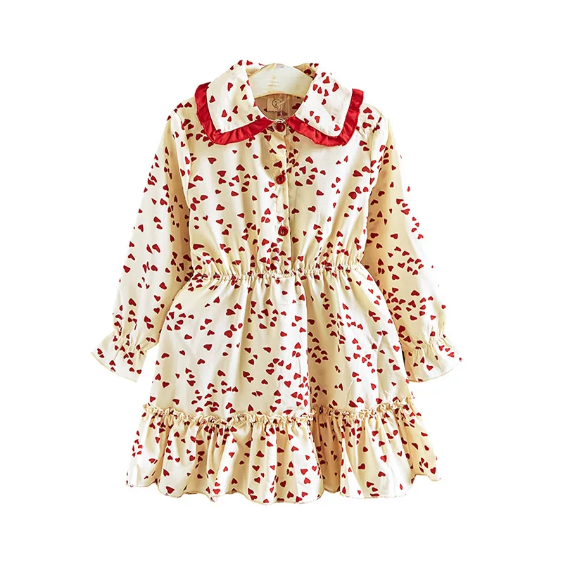 

Spring And Autumn Elegant Girl Dress Heart Pattern Printed Casual Princess Dress