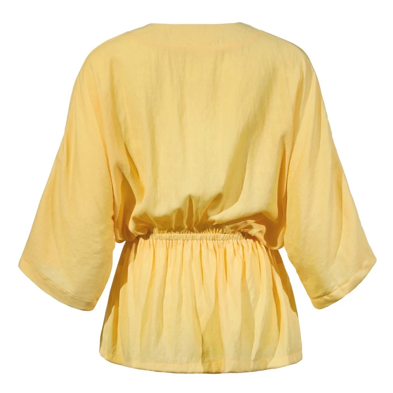 

Summer Solid Color V-Neck Sexy Top 3/4 Sleeve Elastic High Waist Loose Top