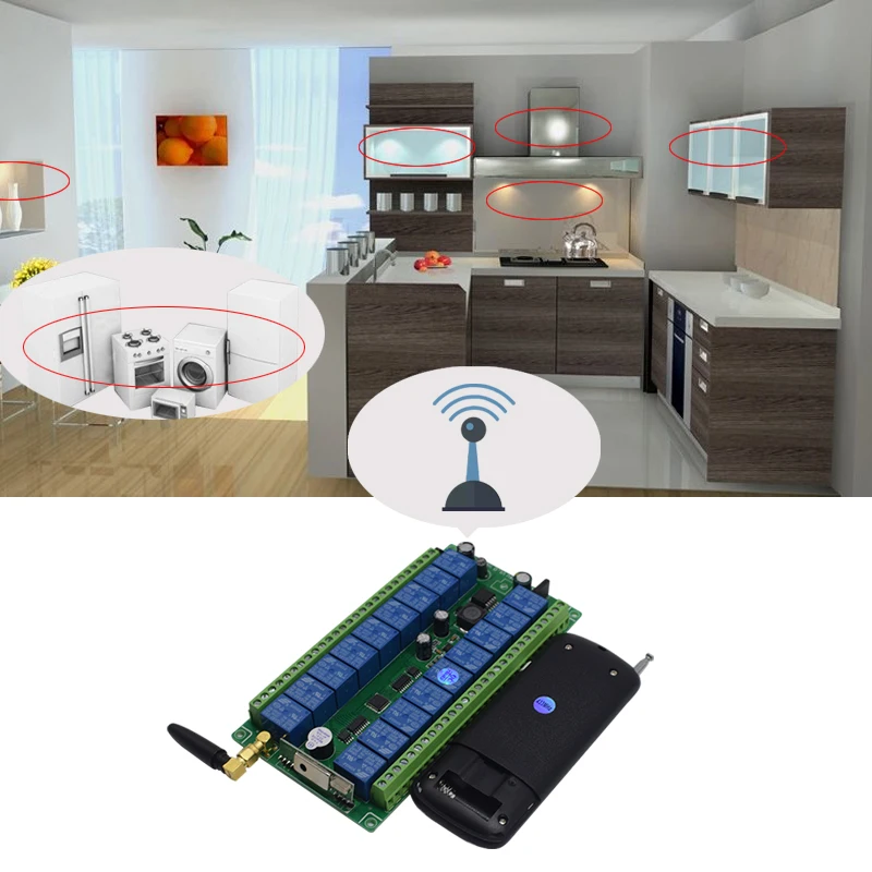 

DC 24V 18 CH 18CH RF Беспроводной дистанционного Управление светильник выключатель двигателя Приемник 433 МГц