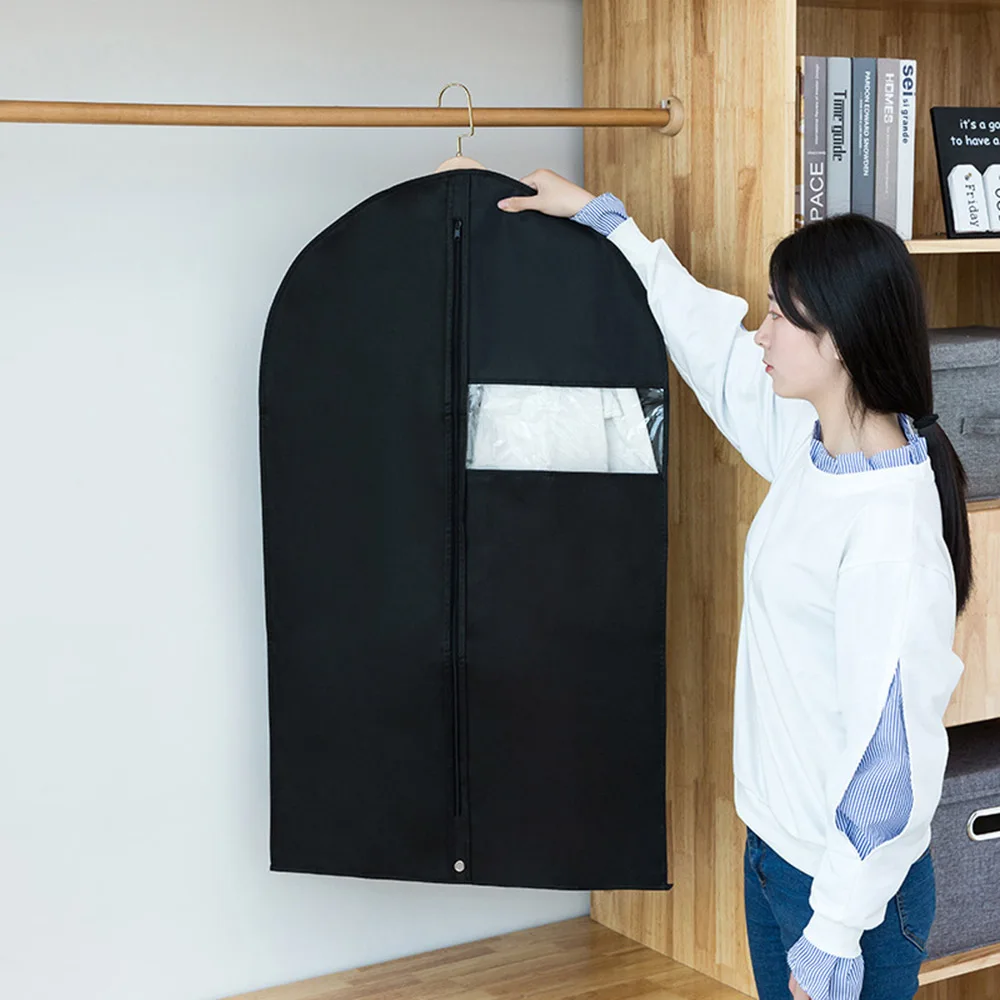 

Dustproof Cover Clothes Black Non-woven Fabric Storage Bag Moisture-proof Dustproof Suit Clothes Cover with Visual Window