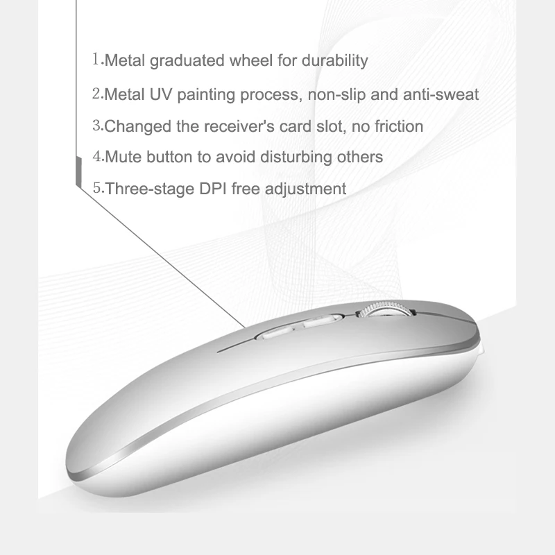 J JOYACCESS Wireless Mouse Silent 2.4GHz Mouse Computer Mause Rechargeable Built-in Battery USB Receiver Mice Ergonomic for Lap