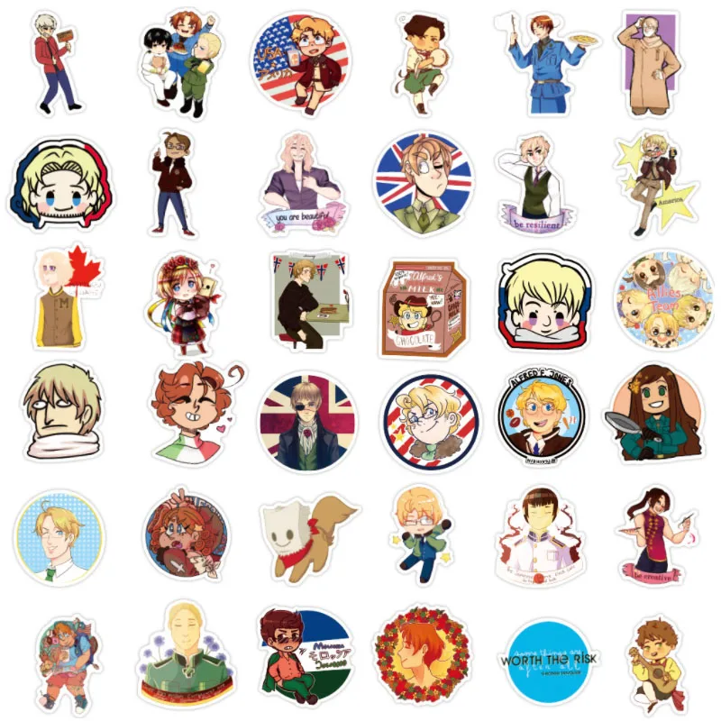 10/30/50/100Pcs/Set Hetalia anime Children Gift Cartoon Anime Stickers To Stationery Laptop Suitcase Guitar Fridge Decals - купить по