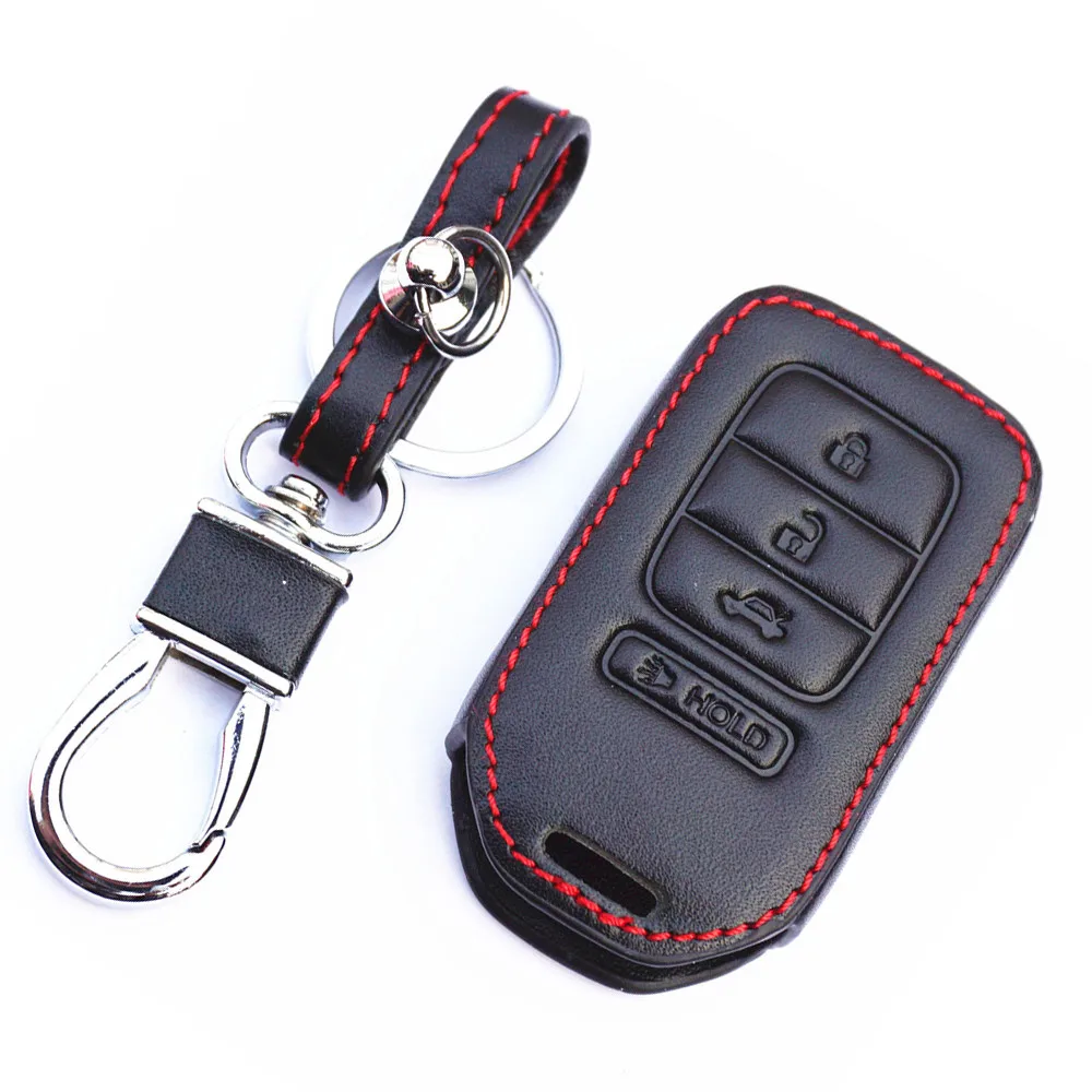 

4 Buttons Remote Key Fob Auto Case Chain For Honda Accord Civic Leather