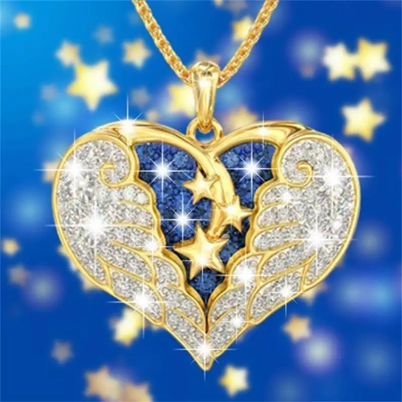 

Angel Wing Pendant Necklace Golden Starry Sky Lettering Heart-shaped Pendant Fashion Engagement Wedding Woman Jewelry Jewelry