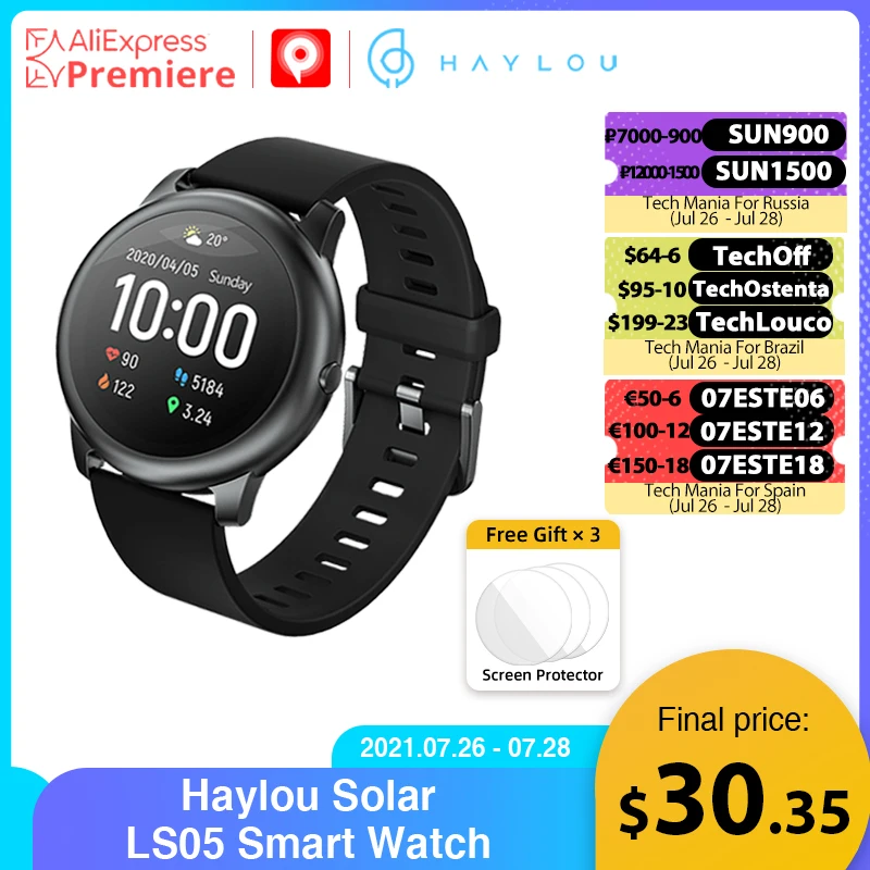 Смарт-часы YouPin Haylou Solar LS05, спортивные, монитор сердечного ритма во время сна IP68, водонепроницаемые, iOS, Android, глобальная версия, Смарт-часы