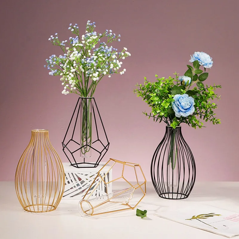 

Retro Iron Line Table Flowerpot Vase Nordic Decoration Home Metal Plant Holder Nordic Style Geometric Flower Rack Home Decor