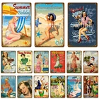Летний отдых пляж Pin Up Girl Оловянная табличка металлический винтажный сексуальный постер Настенный декор для бара, паба, клуба, дома металлическая картина YK067