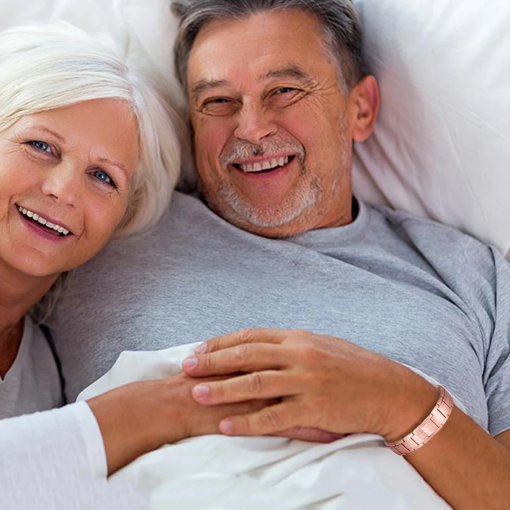 

Wollet Jewelry Copper Magnetic Bracelet Bangle for Men 2 Row 5 in 1 Health Care Healing Energy Shiny Pink Color