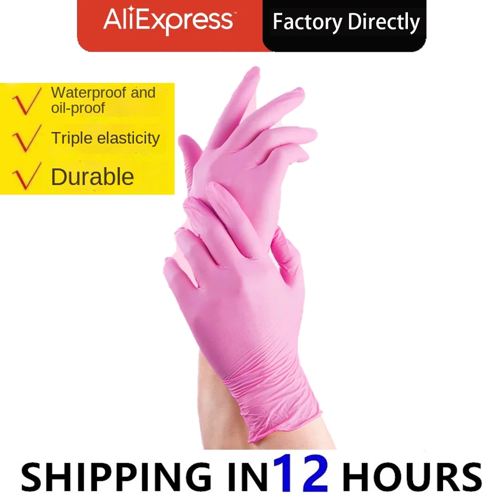 

100P Nitrile Disposable Gloves Waterproof Powder Free Latex Gloves Garden Household Kitchen Laboratory Cleaning Food Baking Tool