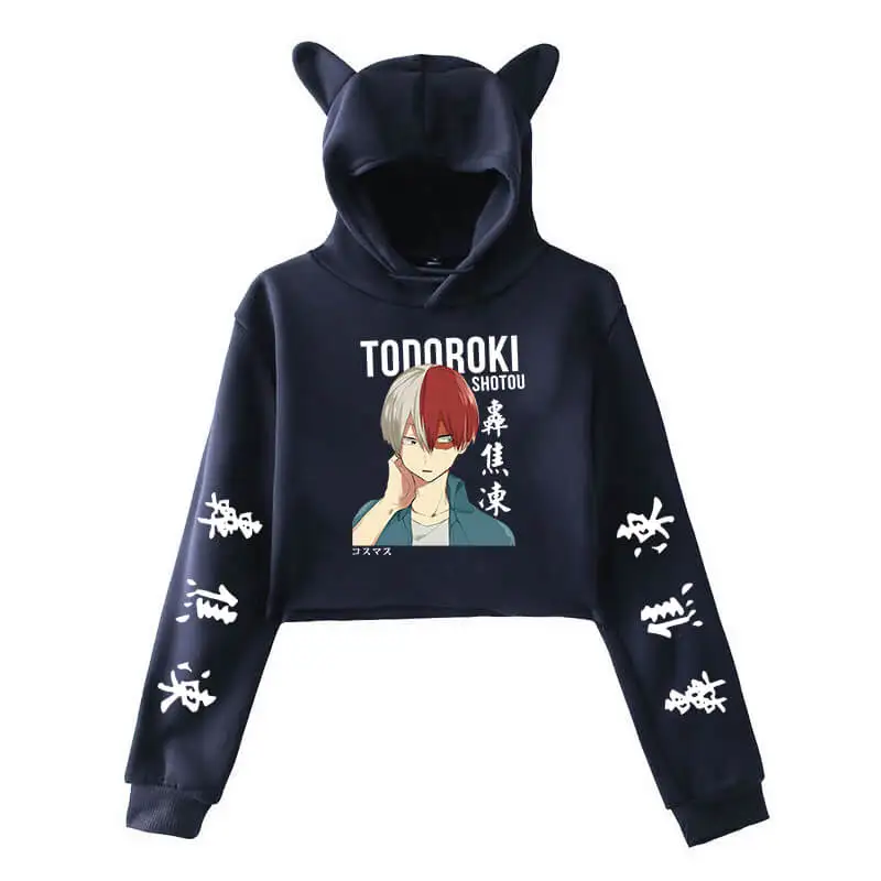 

My Hero Academia Cat Cropped Hoodie Female Long Sleeve Sweatshirt Crop Top Women's Pullover Japanese Anime Shoto Todoroki Hoody