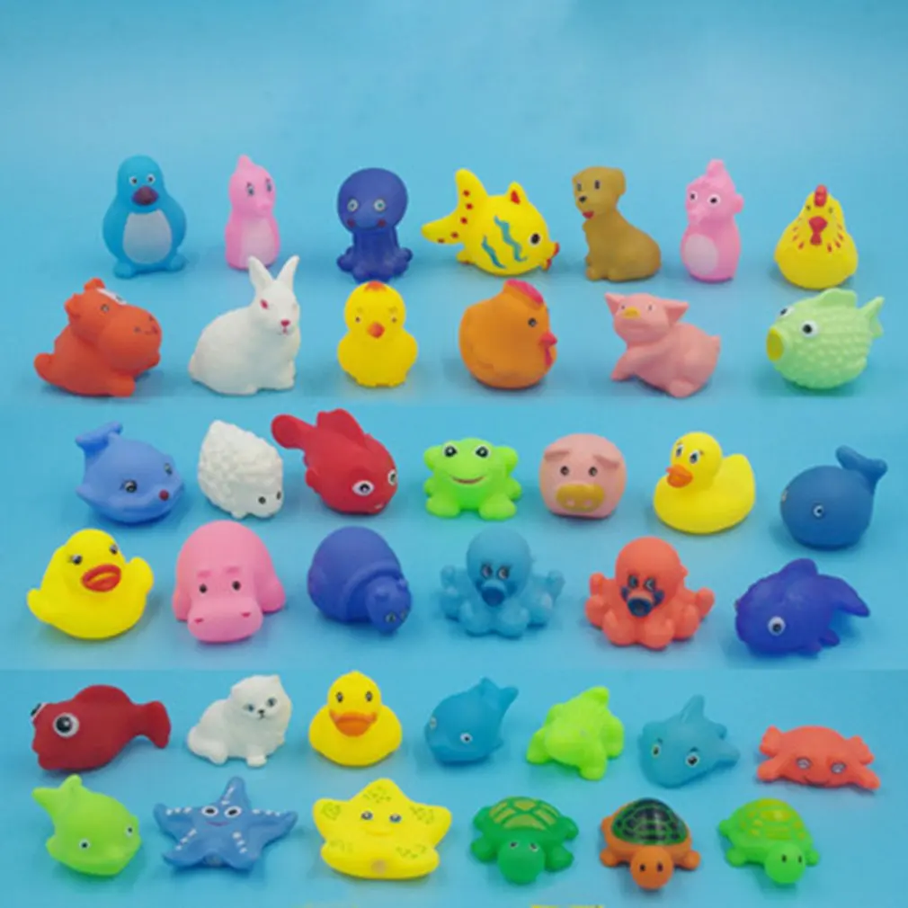 10 Pcs Cute Animals Swimming Water Toys Colorful Soft Rubber Float Squeeze Sound Squeaky Bathing Toy For Baby Bath Toys