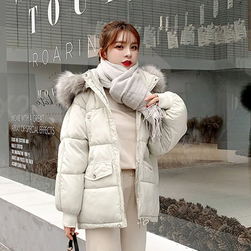 Winter Parkas Woman 2021 Streetwear Autumn Hooded Jacket Polyester Basic Korean Style Black Women's Puffer Padded Coats Clothing