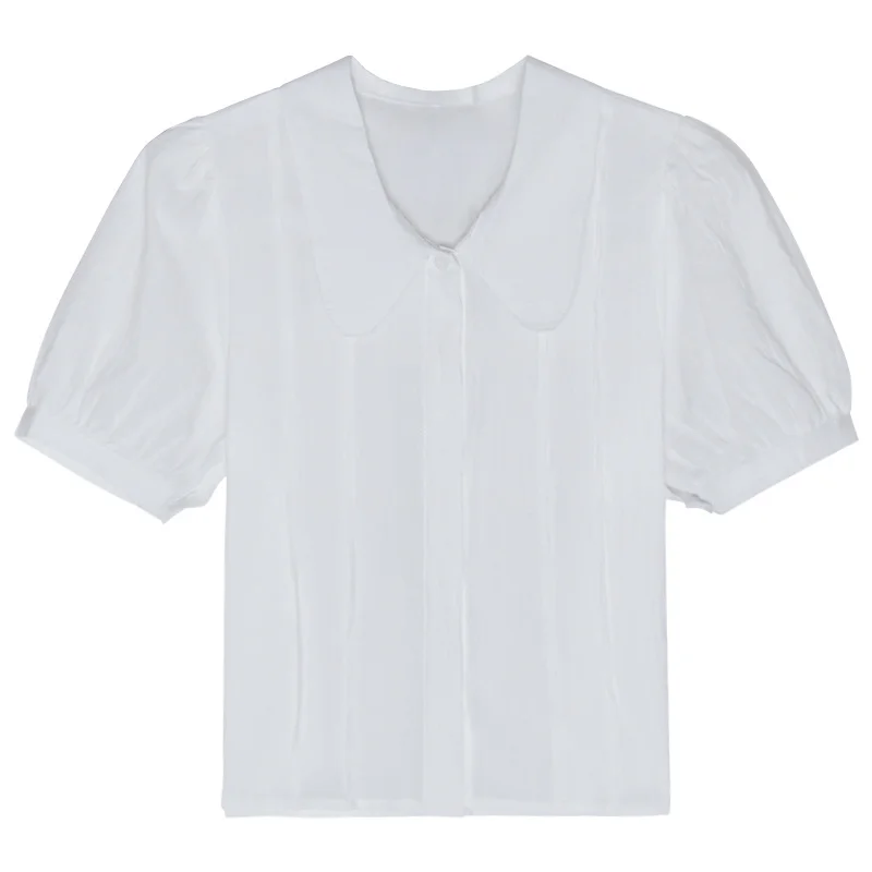 Женская шифоновая блузка с коротким рукавом белая Свободная в Корейском стиле