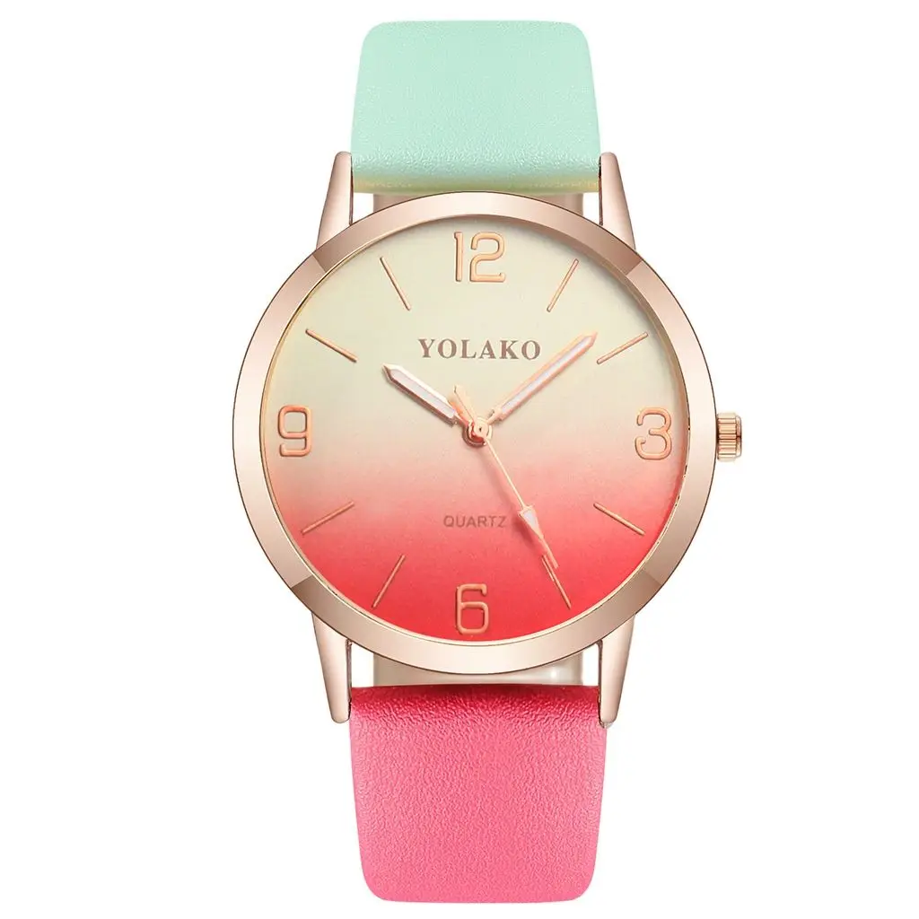 

The new Korean fashion gradient color strap casual ladies belt watch simple digital dial quartz watch women's watch