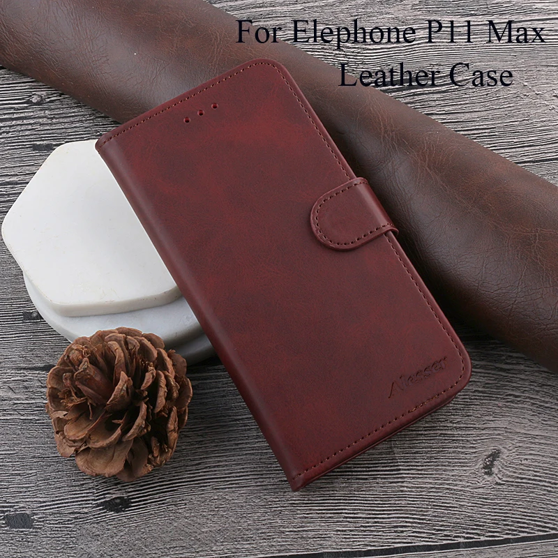 Кожаный чехол Alesser для Elephone P11 Max откидной из натуральной кожи с кармашком карт
