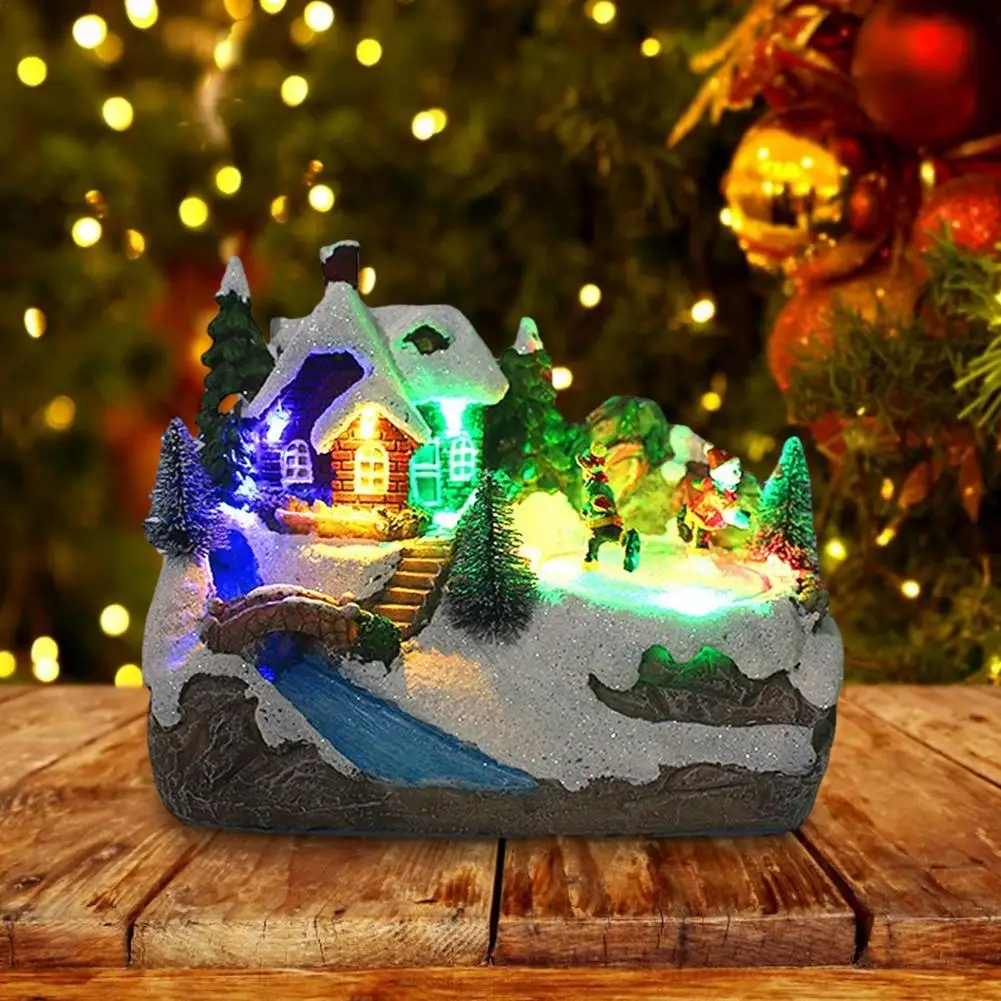 

Christmas Village House LED Light Music Resin Tiny House Miniature Model Ornament Decoration Christmas Gifts For Kids Girls