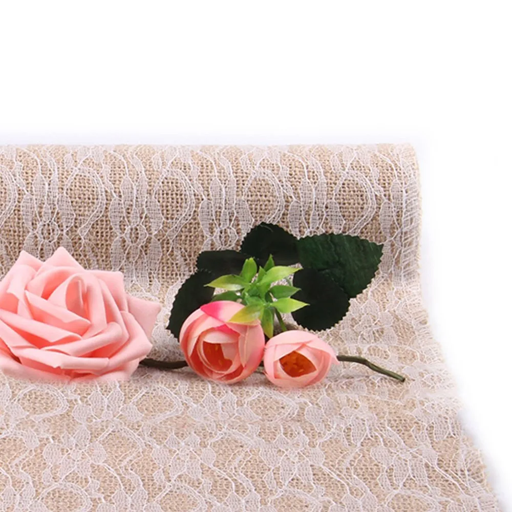 Мешковины день рождения настольный бегун винтажная кружевная скатерть для стола