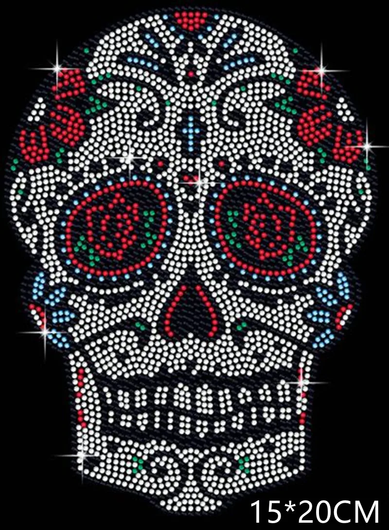 Роза День мертвых конфет череп стразы аппликация горячая фиксация Стразы патчи