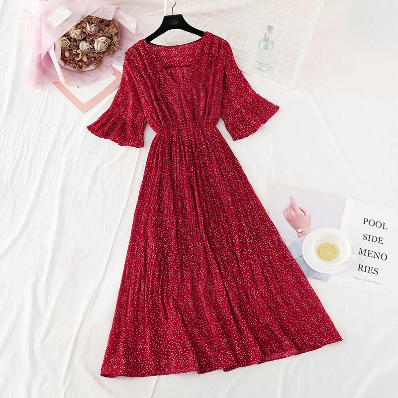 Женское шифоновое платье с цветочным принтом V-образным вырезом | Женская одежда