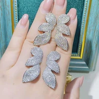 funmode aaa micro cubic zircon pave drop earrings for women elegant leaf shape accessories bridal earring wholesale fe301