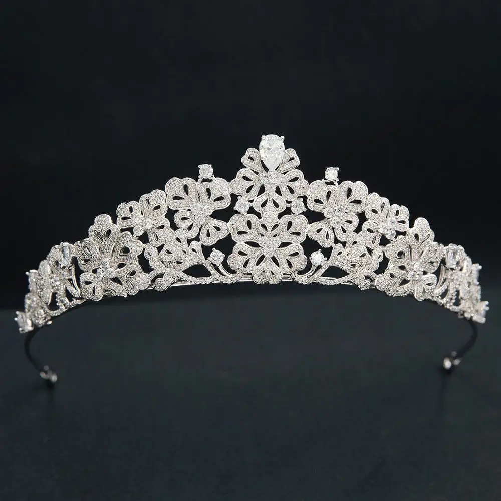 Cubic Zirconia Flower Royal Tiara for Wedding,Crystal Princess Tiaras Diadem for Girl,Prom,Party Accessories Jewelry CH10383