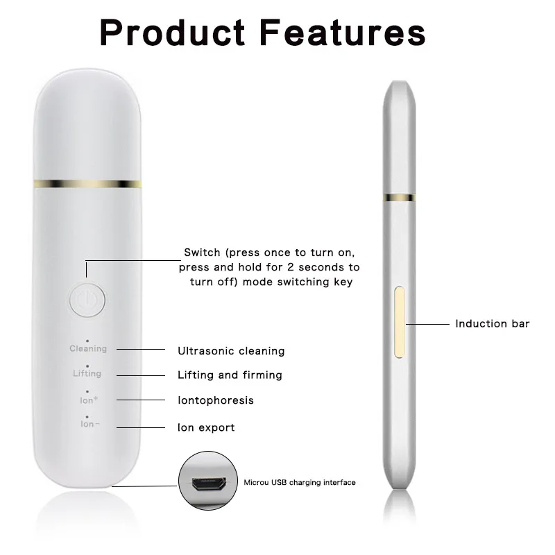 Ультразвуковой скребок для лица с подогревом инструмент глубокого очищения кожи