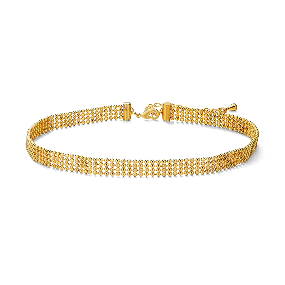 Гальванопокрытие золотое ожерелье для женщин Kpop Мода ряд бисера шею цепь