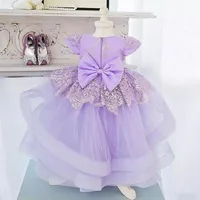 Lavender Baby Girl Dress Cap Sleeves O Neck Ball Gown Puffy Tulle Infant Toddler Birthday Gown Flower Girl Dress